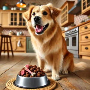 馬肉ドッグフードを食べる犬2.