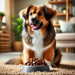 鹿肉ドッグフードを食べる犬